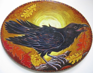 Crow in autumn acrylic painting