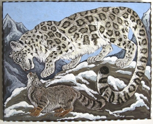 Snow leopard and Pallas Cat acrylic painting