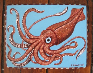 Red squid acrylic painting